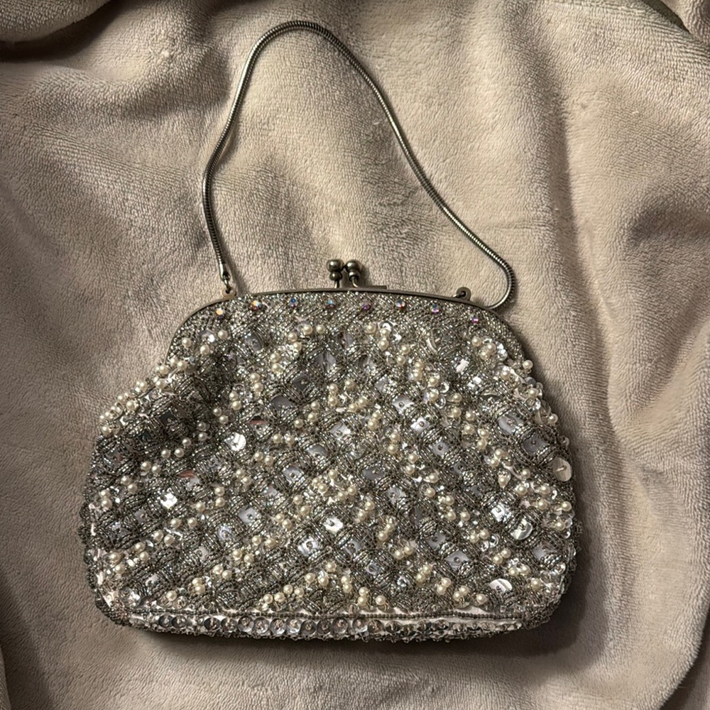 Vintage Silver Beaded Clutch